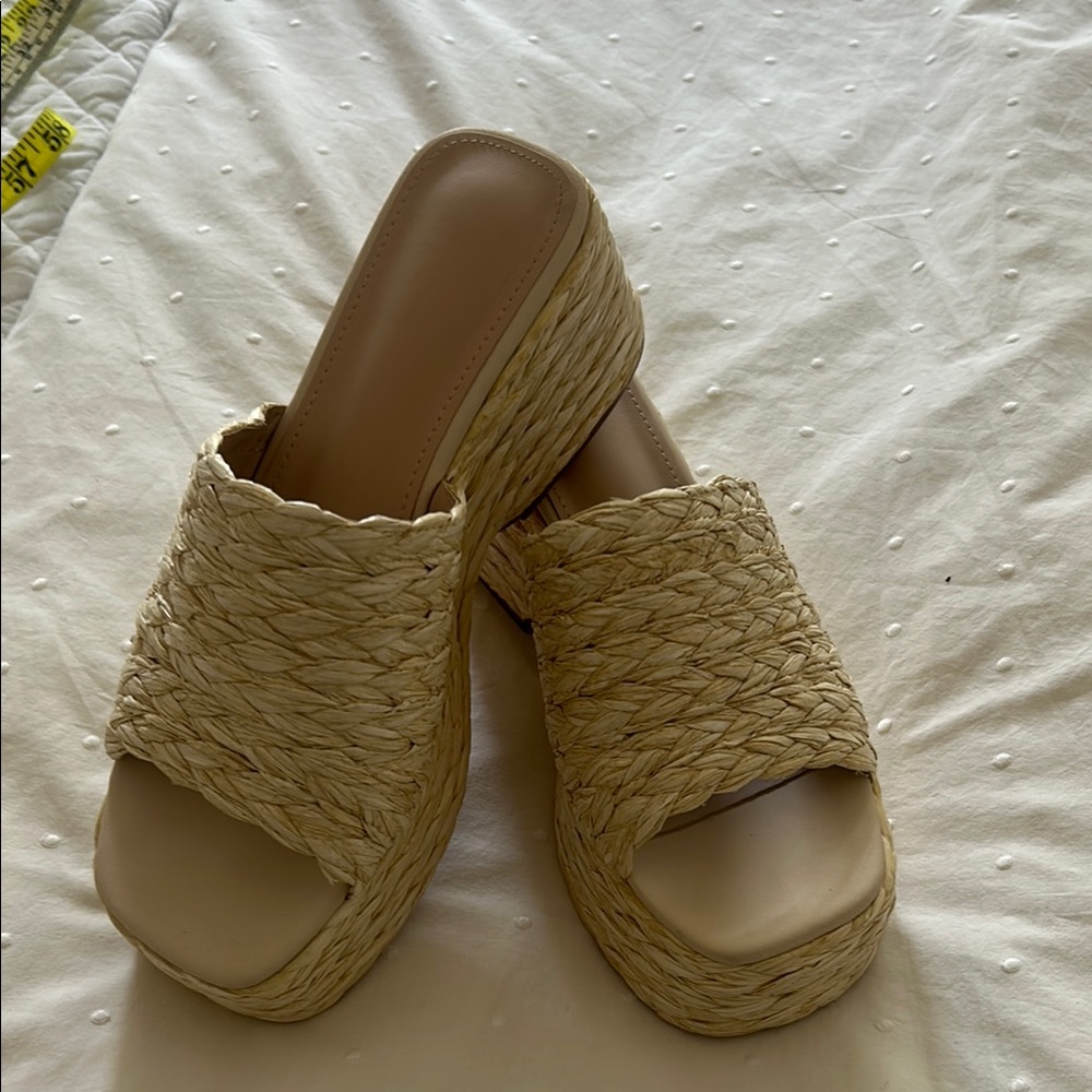 Tan Espadrille Slip-On Shoes with Woven Design